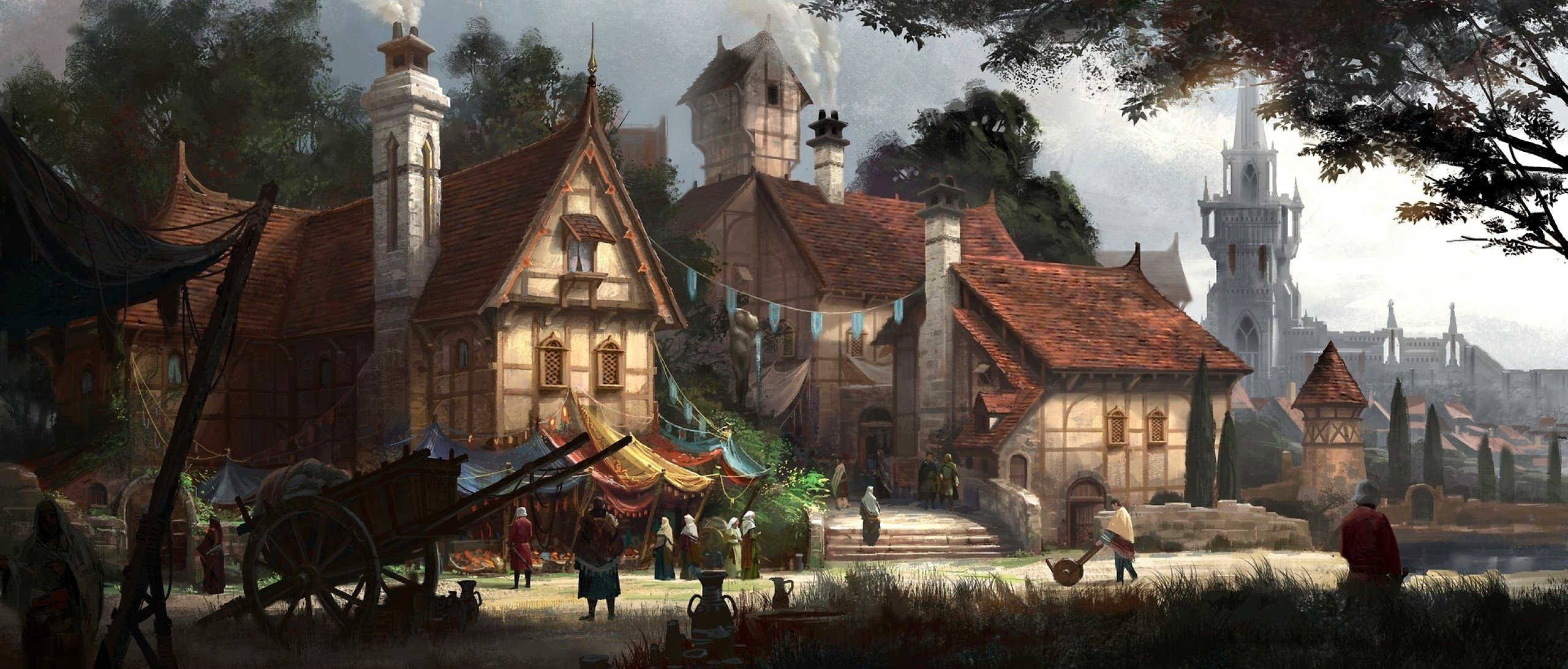 Деревня средневековья фэнтези арт